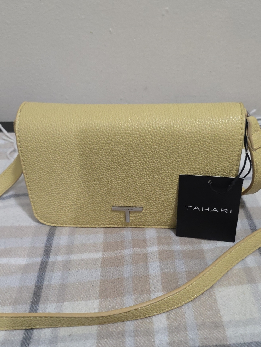 Tahari Lemon Yellow Pebbled Crossbody Bag